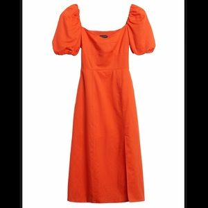 Banana Republic Orange Linen-Cotton Midi Dress